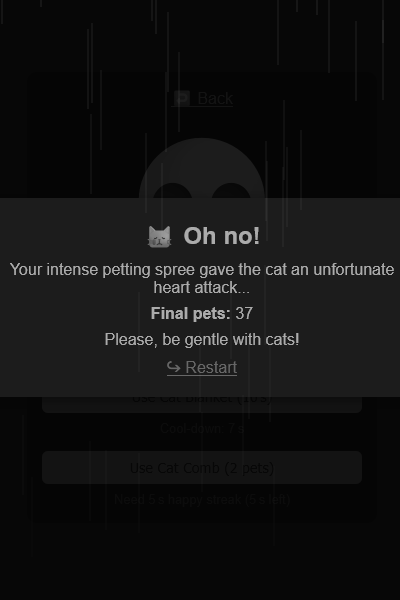 Player pet the cat to death